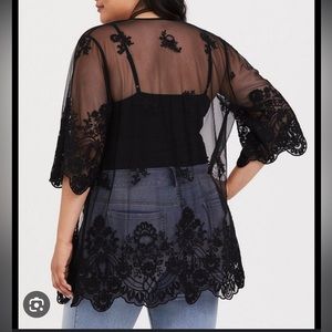 Black Embroidered Floral Skull Kimono cardigan Hot Topic 3X